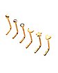 Multi-Pack CZ Gold Plated Moon Star and Heart L-Bend Nose Rings 6 Pack - 20 Gauge