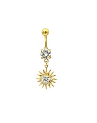 Prong CZ Goldplated Sun Dangle Belly Ring - 14 Gauge