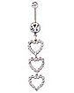 CZ Cluster Cut Out Hearts Dangle Belly Ring - 14 Gauge