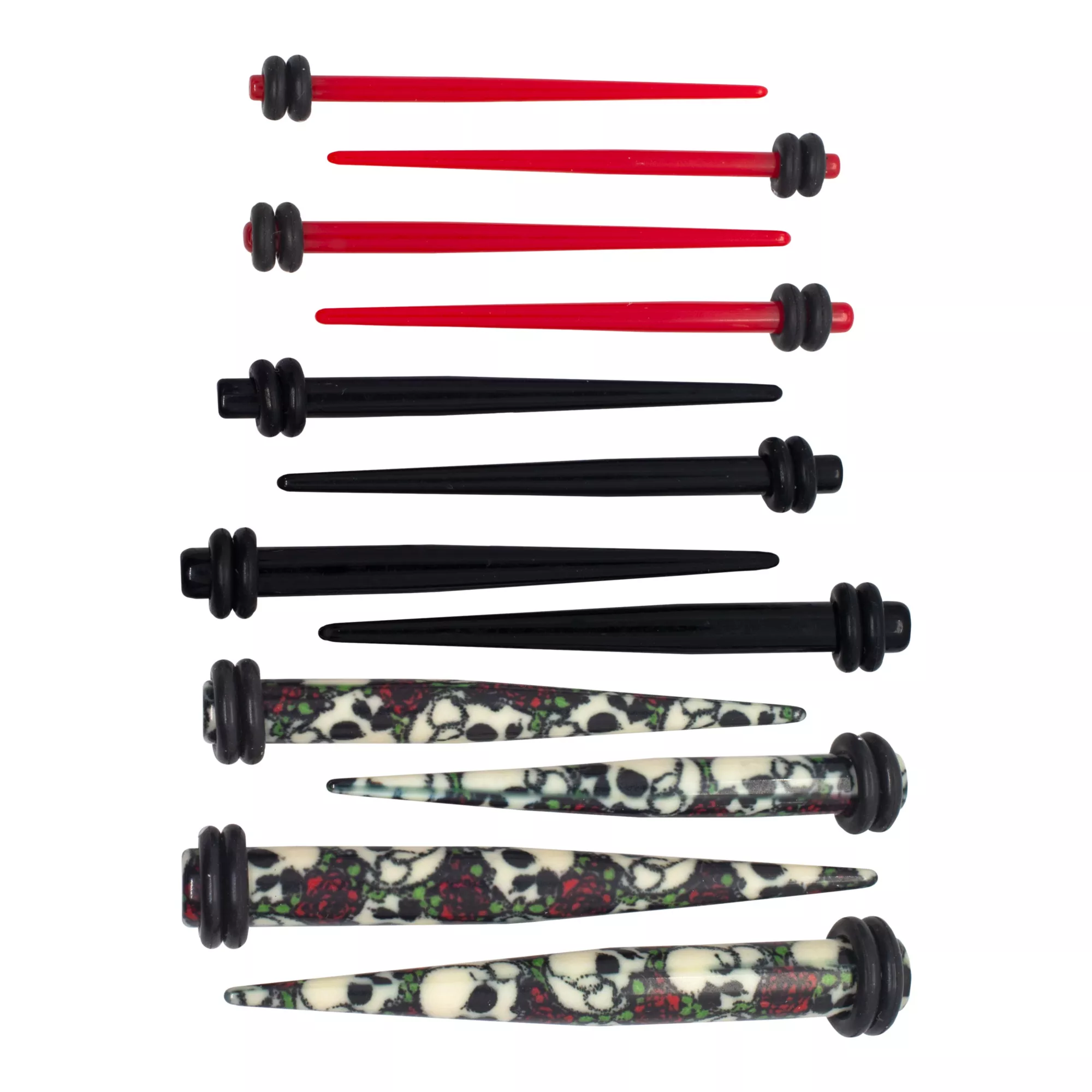 Multi-Pack Skull and Rose Tapers 6 Pair - 14-4 Gauge at Spencer's