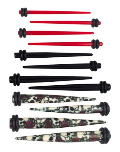 Multi-Pack Skull and Rose Tapers 6 Pair - 14-4 Gauge