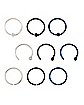 Multi-Pack Black and Blue Hoop Nose Rings and Half Hoop Nose Rings 9 Pack - 20 Gauge