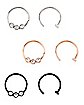 Multi-Pack CZ Silvertone Rose Goldtone and Black Hoop Nose Rings and Half Hoop Nose Rings 6 Pack - 20 Gauge