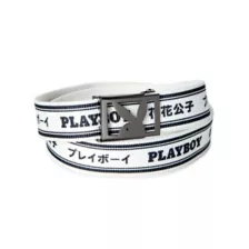 White Kanji Playboy Belt at Spencer's