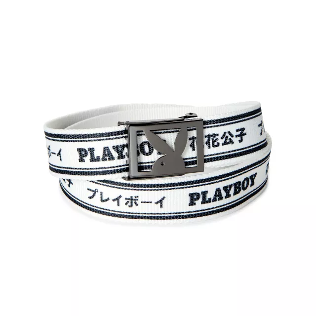 White Kanji Playboy Belt at Spencer's