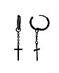 Black Cross Chain Dangle Huggie Hoop Earrings - 18 Gauge