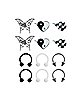 Multi-Pack Butterfly Yin Yang Stud Earrings and Horseshoe Rings 6 Pair - 18 Gauge