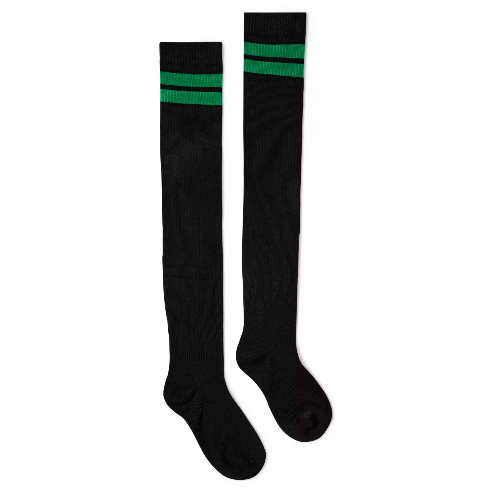 Black Green Stripe Over the Knee Socks at Spencer's