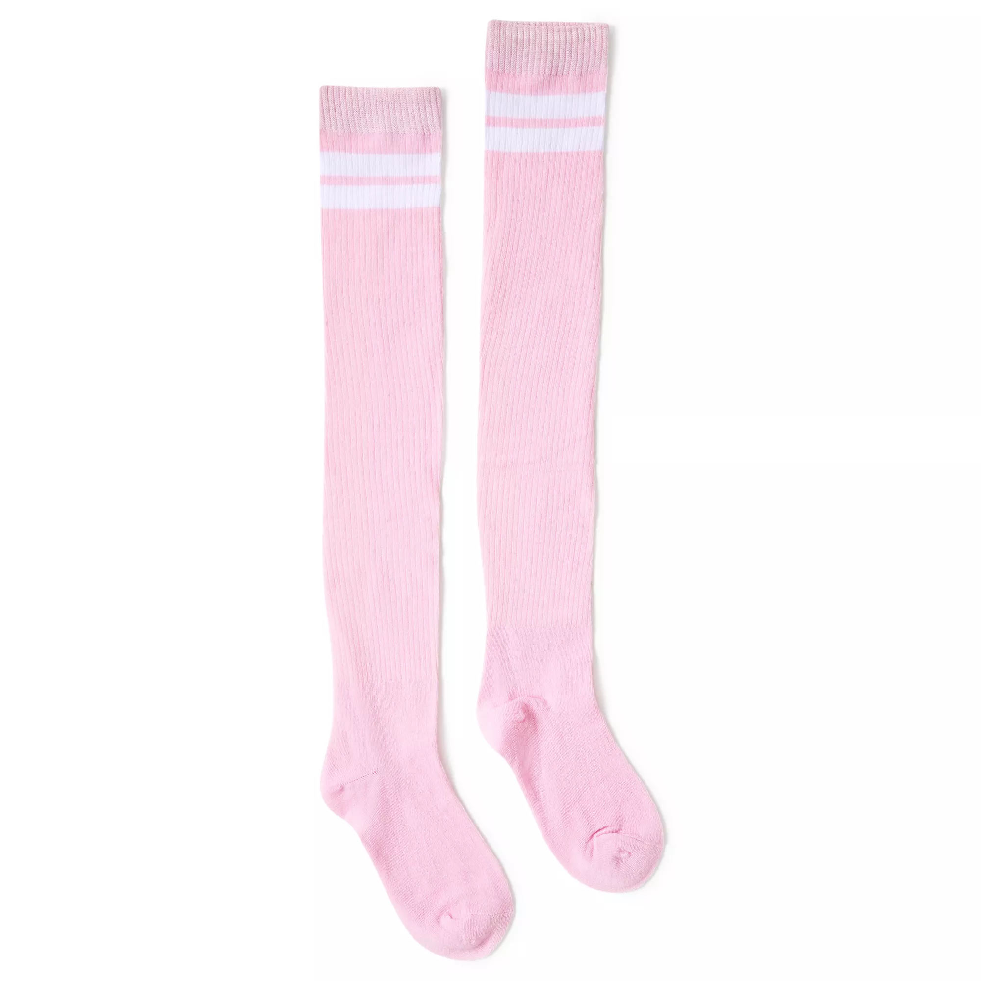 Pink White Stripe Over the Knee Socks at Spencer's