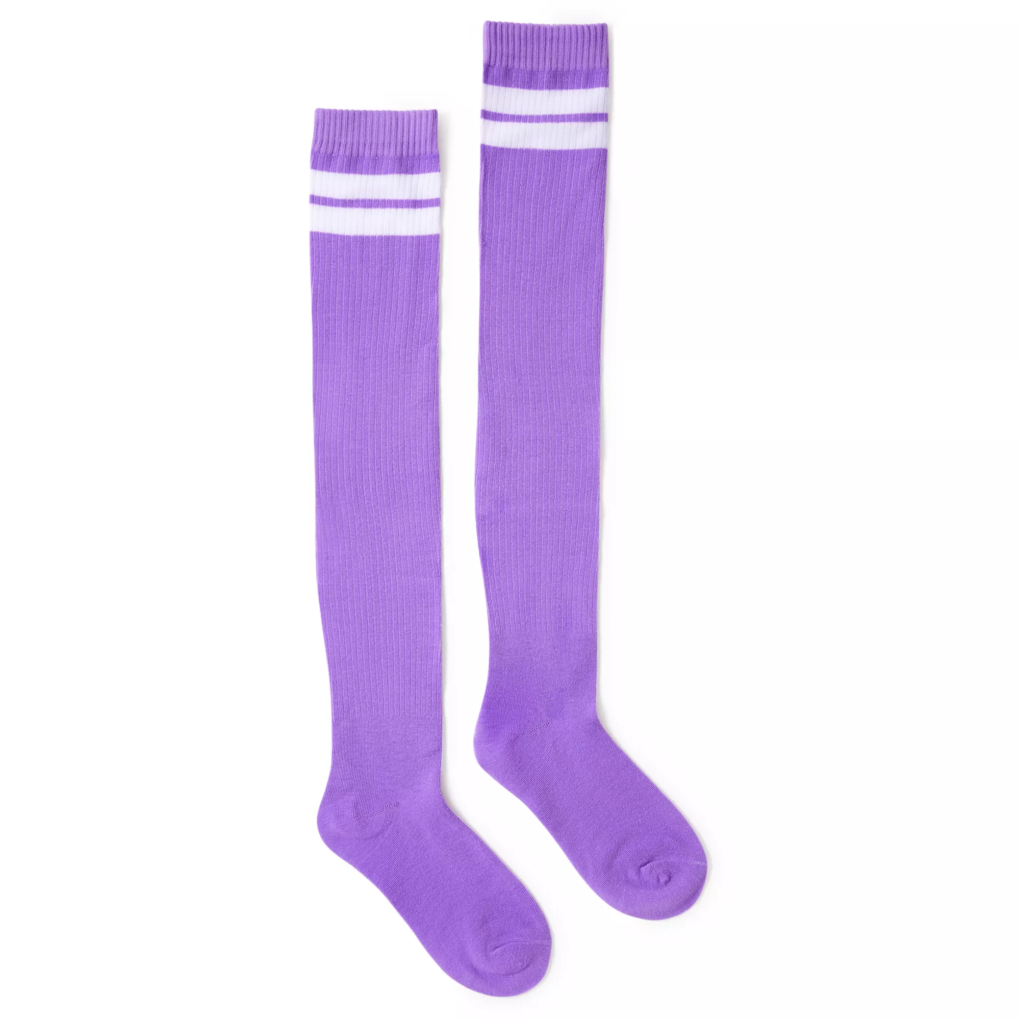 Purple White Stripe Over the Knee Socks at Spencer's