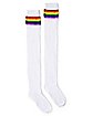White Rainbow Pride Stripe Over the Knee Socks