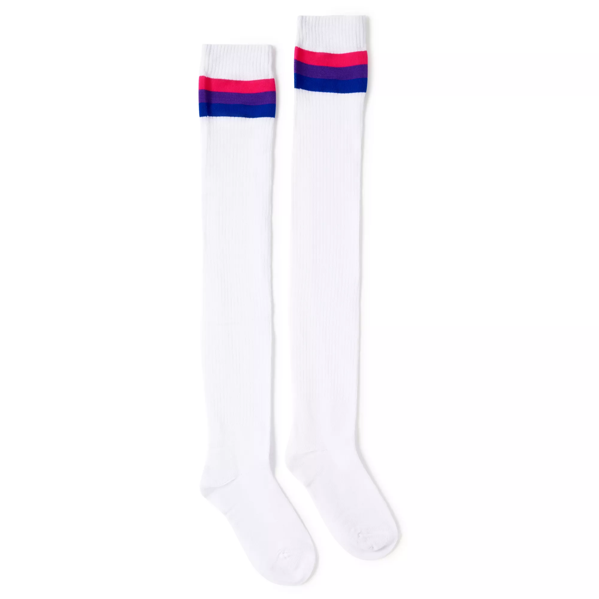 White Bisexual Pride Stripe Over the Knee Socks at Spencer's