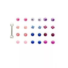 Silvertone Barbell with 24 Multi-Colored Extra Balls - 14 Gauge at Spencer's
