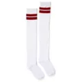 White With Red Stripe Over The Knee Socks at Spencer's