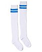 White with Blue Stripe Over the Knee Socks