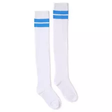 White with Blue Stripe Over the Knee Socks at Spencer's