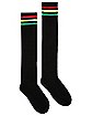Red Yellow and Green Stripe Black Knee High Socks
