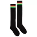 Red Yellow and Green Stripe Black Knee High Socks at Spencer's