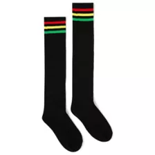 Red Yellow and Green Stripe Black Knee High Socks at Spencer's