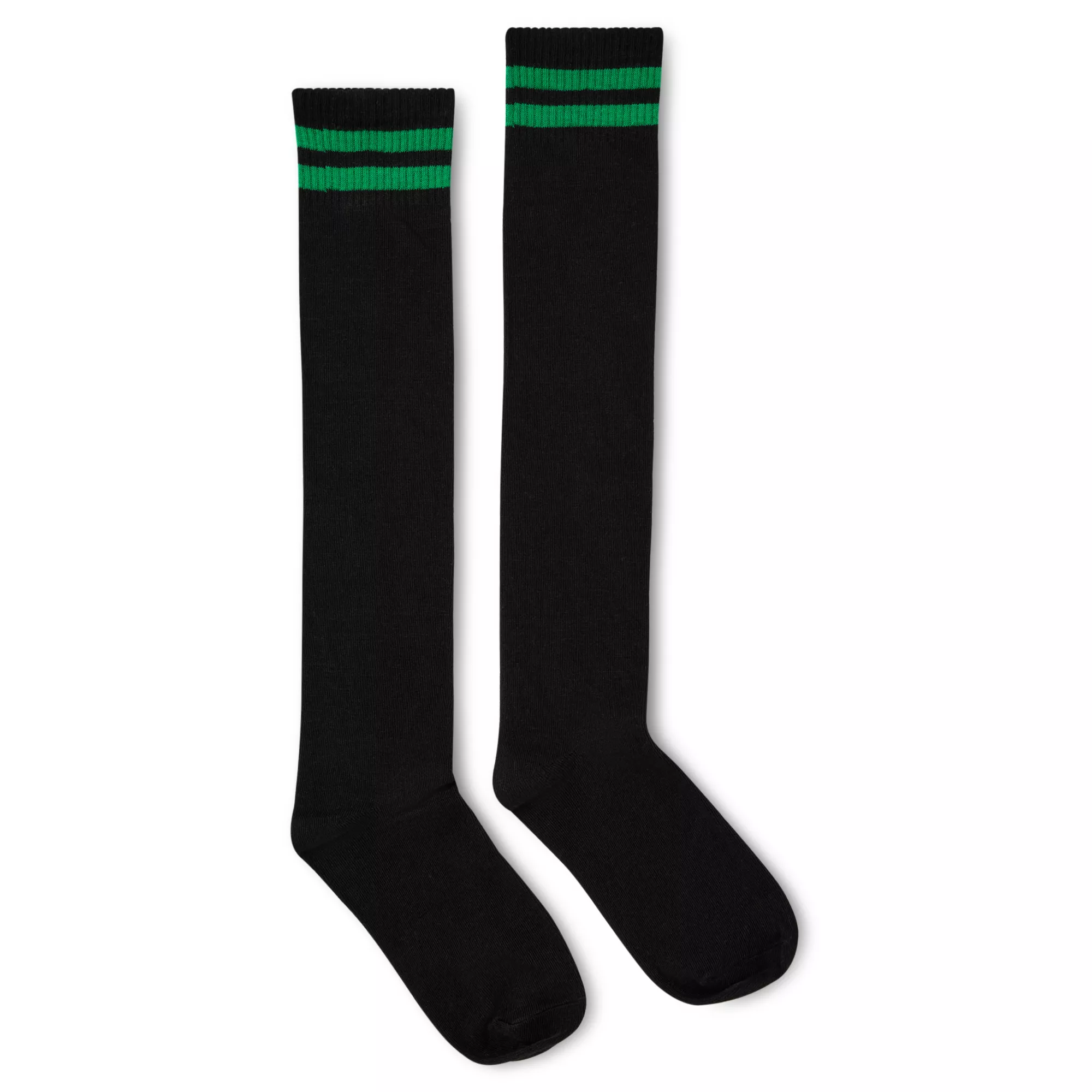 Green Stripe Black Knee High Socks at Spencer's