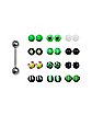 Barbell with Green Striped Extra Balls - 14 Gauge