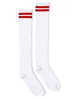 White knee socks outlet with red stripes