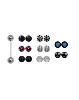 Barbell with Hearts and Striped Extra Balls - 14 Gauge