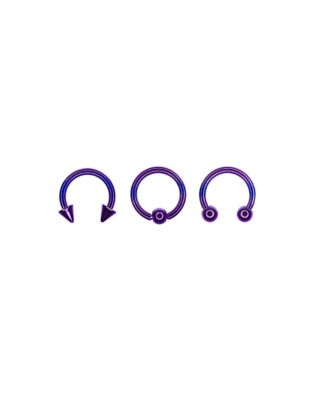 Teal and Purple Ombre Horseshoe Rings and Captive Rings 3 Pack - 16 Gauge