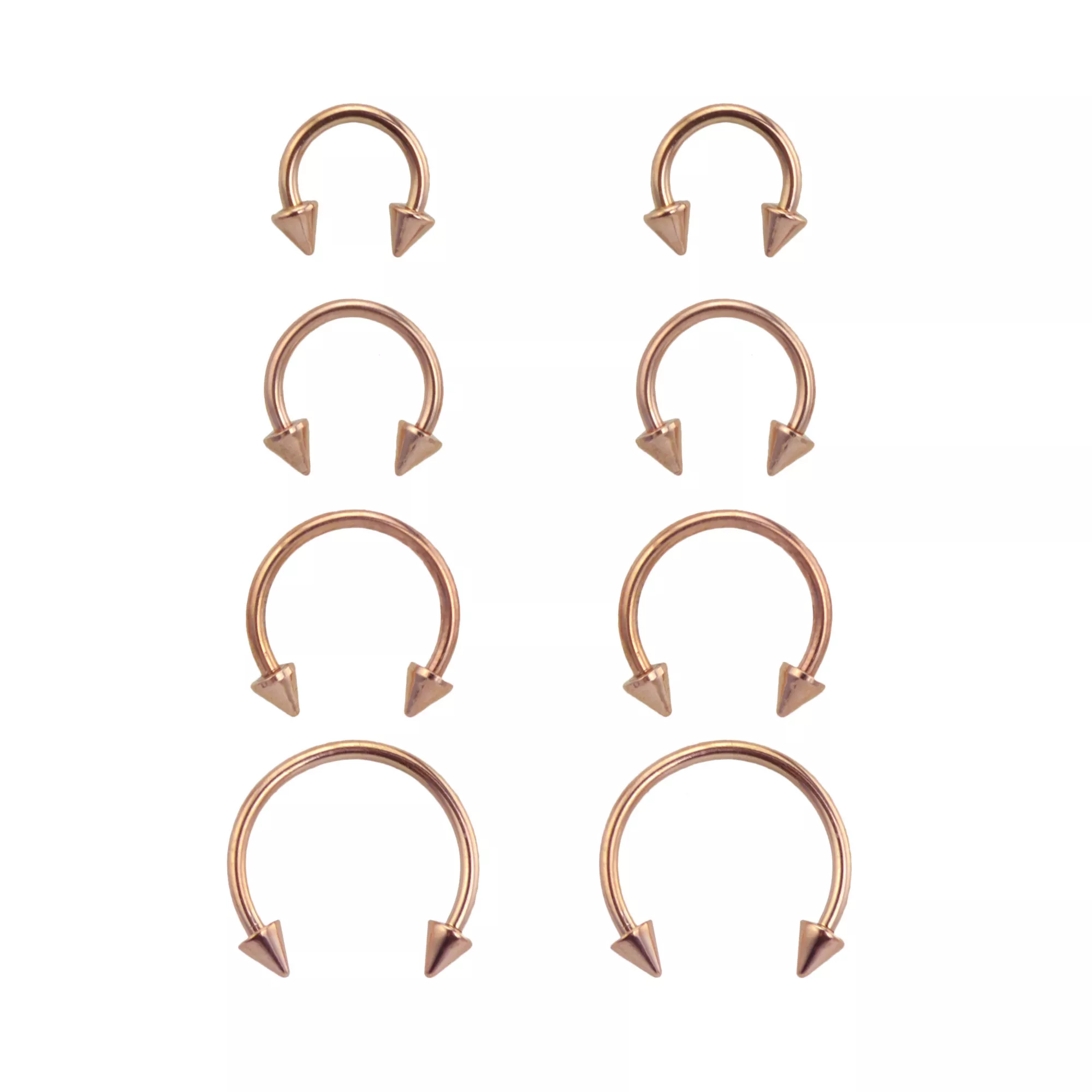Multi-Pack Rose Goldtone Spike Horseshoe Rings 8 Pack - 16 Gauge at Spencer's
