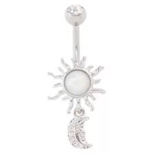 CZ Opal-Effect Sun Moon Dangle Belly Ring - 14 Gauge at Spencer's