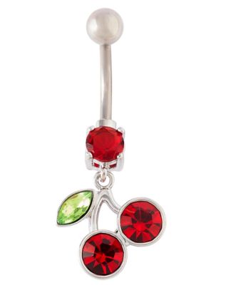 Belly button ring with red cherries