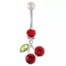 CZ Cherry Dangle Belly Ring - 14 Gauge at Spencer's