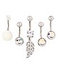 Multi-Pack CZ Pearl Feather Dangle Belly Rings 5 Pack - 14 Gauge
