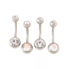 Multi-Pack CZ Silvertone Belly Rings 4 Pack - 14 Gauge at Spencer's