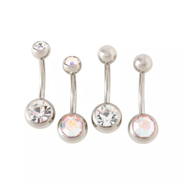 Multi-Pack CZ Silvertone Belly Rings 4 Pack - 14 Gauge at Spencer's