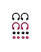 Multi-Pack Black and Pink Horseshoe Rings with Extra Balls - 16 Gauge