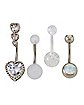 Multi-Pack CZ and Opal-Effect Heart Belly Rings 4 Pack - 14 Gauge