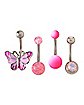 Multi-Pack CZ and Opal-Effect Butterfly Belly Rings 4 Pack - 14 Gauge