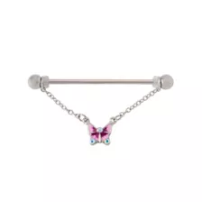 CZ Butterfly Chain Dangle Industrial Barbell - 14 Gauge at Spencer's