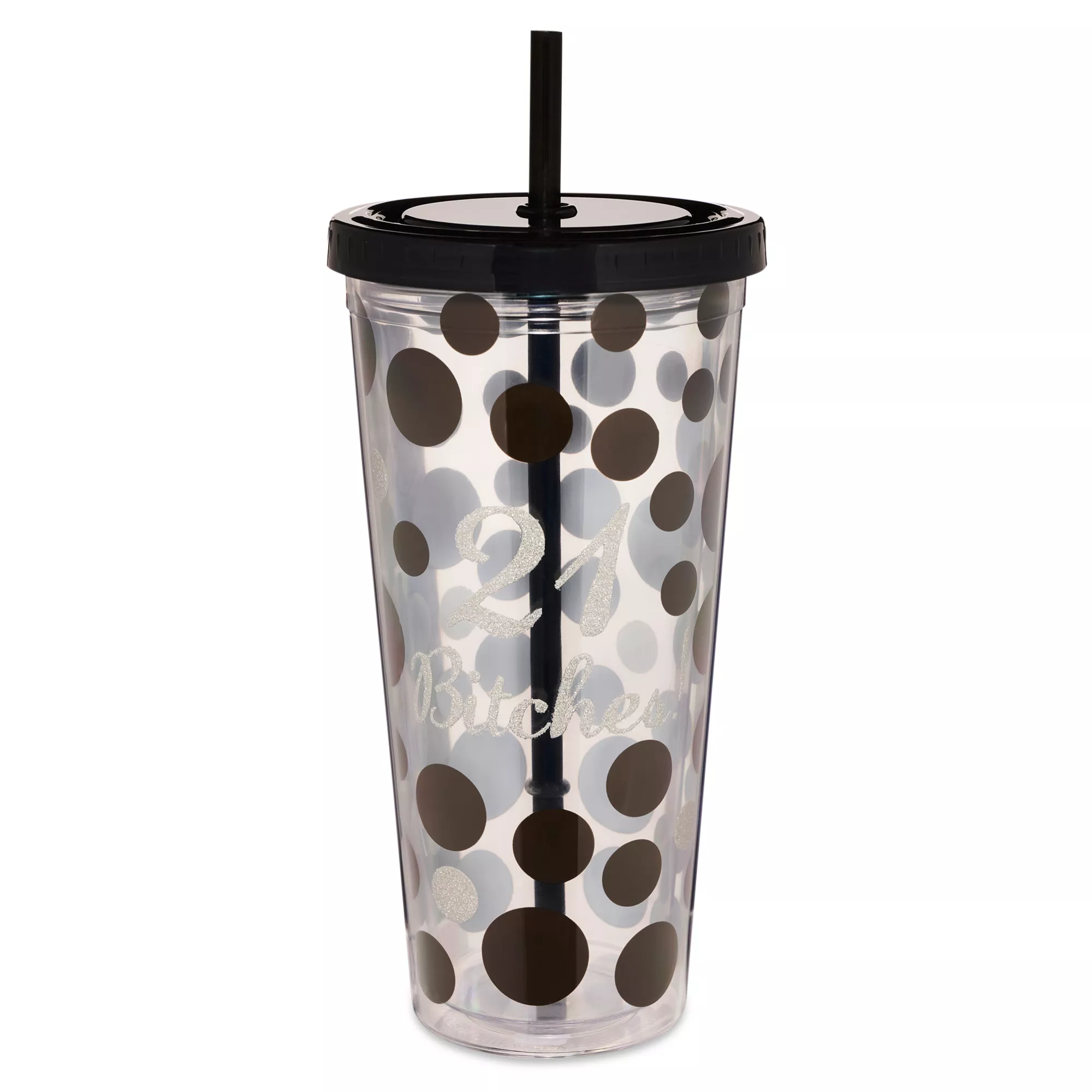 Polka Dot 21 Bitches Cup with Straw - 20 oz. at Spencer's
