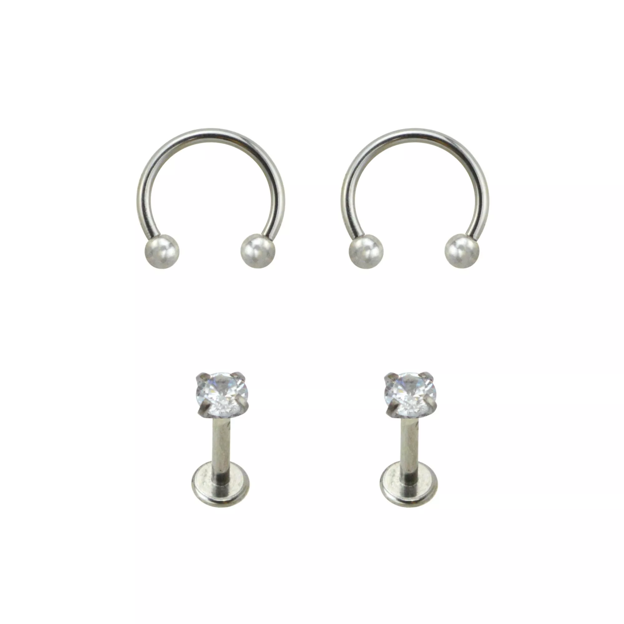 Multi-Pack CZ Horseshoe Rings and Labret Lip Rings 4 Pack - 16 Gauge at Spencer's
