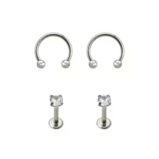 Multi-Pack CZ Horseshoe Rings and Labret Lip Rings 4 Pack - 16 Gauge at Spencer's