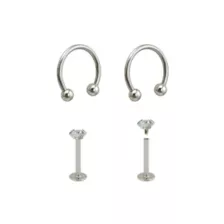 Multi-Pack CZ Horseshoe Rings and Labret Lip Rings 4 Pack - 16 Gauge at Spencer's