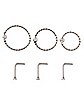 Multi-Pack CZ Twist Hoops and L-Bend Nose Rings 6 Pack - 18 Gauge