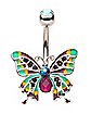 CZ Aurora Borealis Effect Rainbow Butterfly Belly Ring - 14 Gauge