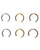 Multi-Pack Goldtone and Rose Goldtone Half Hoop Nose Rings 6 Pack - 18 Gauge