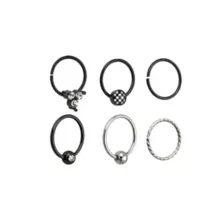 Multi-Pack CZ Black and Silvertone Hoop Nose Rings 6 Pack - 20 Gauge at Spencer's