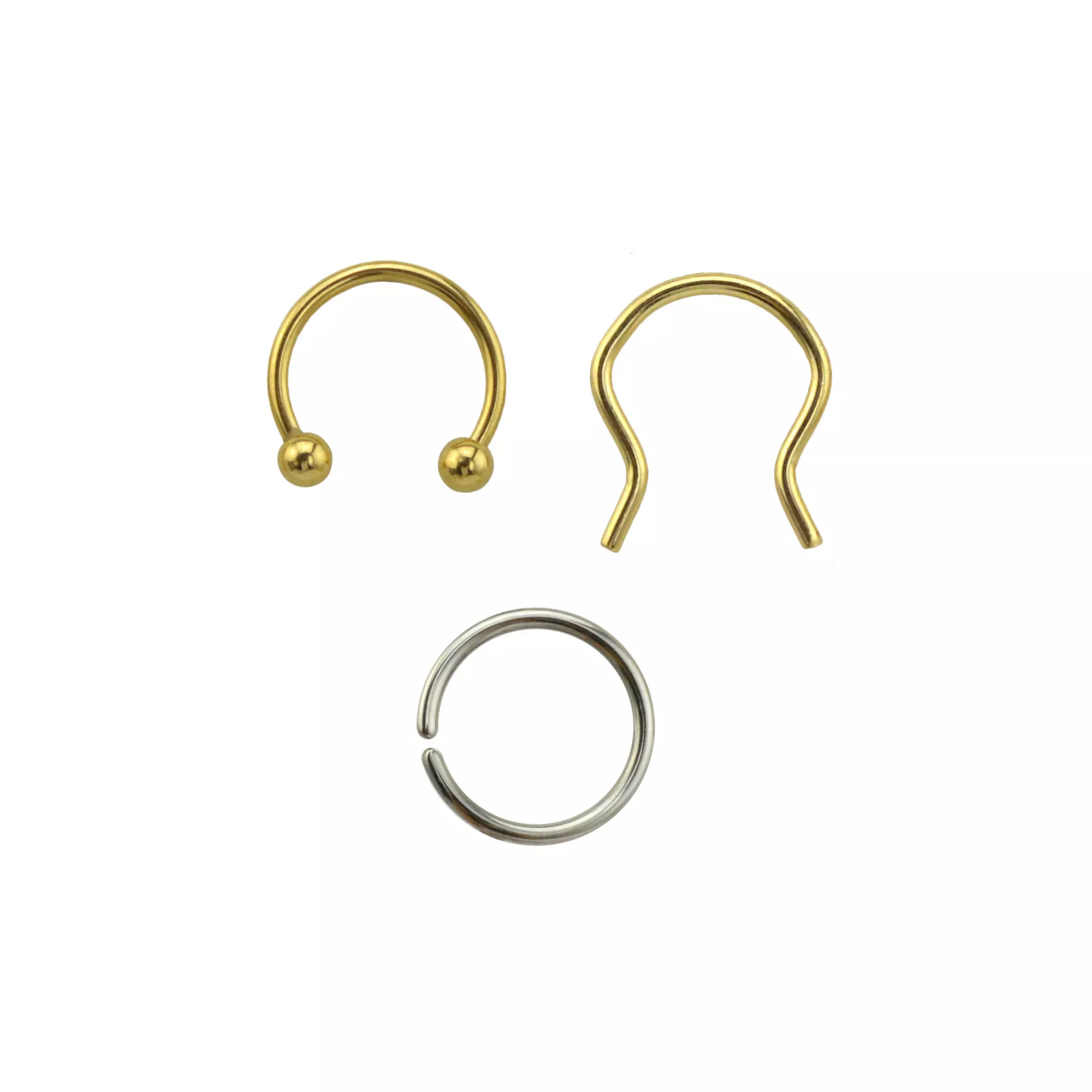 Multi-Pack Goldtone and Silvertone Horseshoe Retainer and Seamless Hoop Rings 3 Pack - 16 Gauge at Spencer's