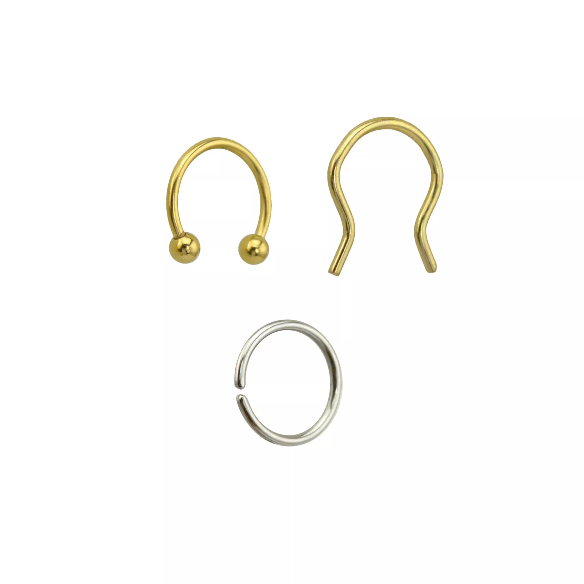 Multi-Pack Goldtone and Silvertone Horseshoe Retainer and Seamless Hoop Rings 3 Pack - 16 Gauge at Spencer's