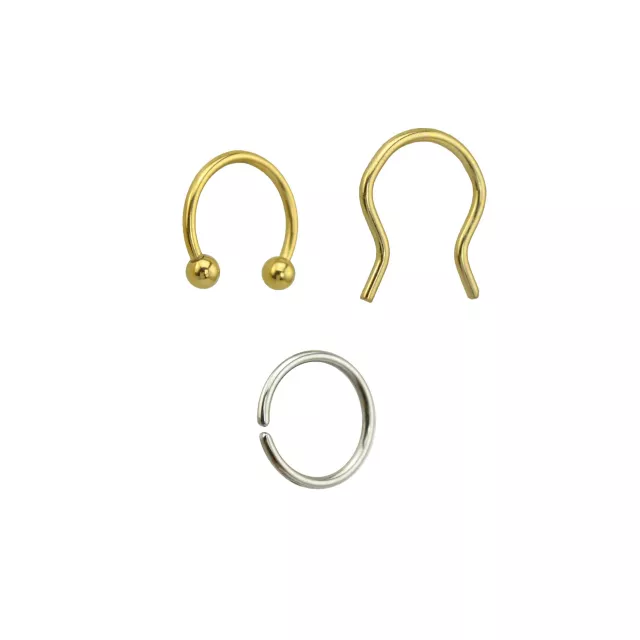 Multi-Pack Goldtone and Silvertone Horseshoe Retainer and Seamless Hoop Rings 3 Pack - 16 Gauge at Spencer's
